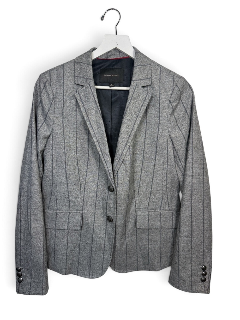 BANANA REPUBLIC Heather Gray Striped Button-front Pocket Blazer W2520 Sz 8